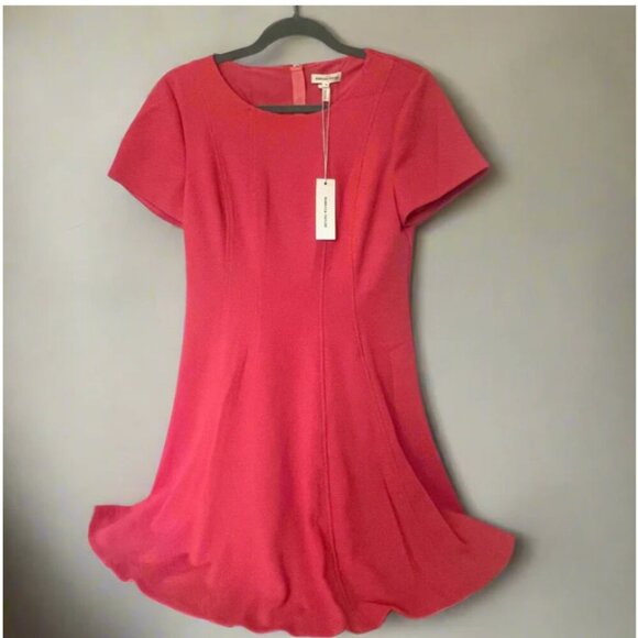 Rebecca Taylor Fit & Flare Dress Womens 12 Pink Short Sleeve Stretch Knit Coral - Picture 1 of 9